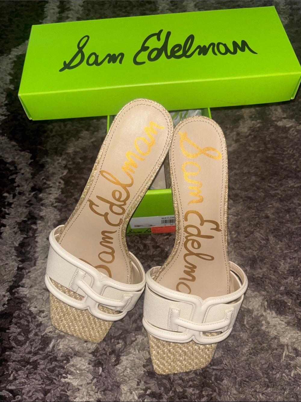 Sam Edelman Cream Woven Block Heel Mules